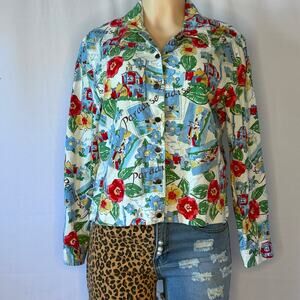 Jordan Blue Label Linen Blend Paradise Print Button Front Blazer Top S